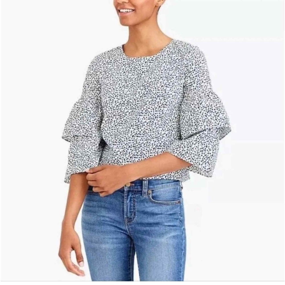 J Crew Mercantile Size 8 Women's Ruffle Sleeve Top - Blue and White Floral